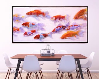 SOLD _ Art Original Painting of Koi fish Swimming - Original home decor - playful art - large colorful painting