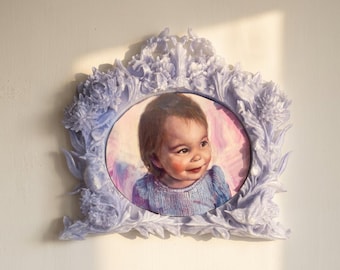 Custom Commissioned Painting in Ornate Frame made from Recycled Plastic | 17" x 16" | Mirror
