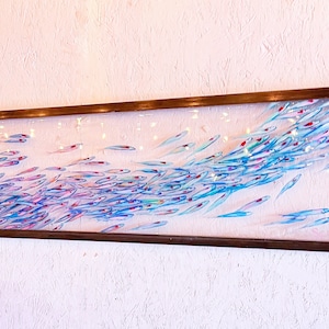 Art Original Painting Shimmering shoal painting with blackened steel frame and ready to hang 15" x 48" - made to order