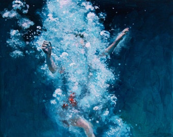 Deep Blue Ocean Swimmer Art Print – Giclée Archival Paper
