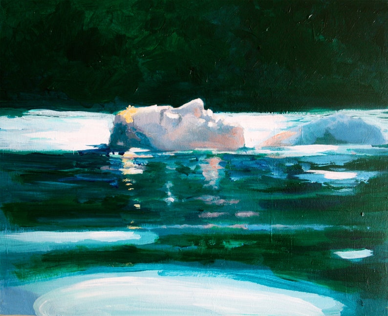 Afloat Swimmer painting print green waters Fine Art Print Nature Print image 1