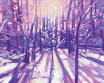 Art Winter landscape forest painting - Painting of the quiet woods after a snow