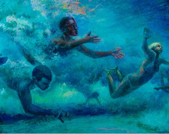 Dive into the hold art print of Painting wave riders