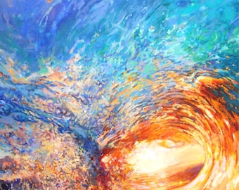 Ocean Wave Giclée Print - Sunset Light Painting, Beach Home Decor