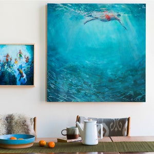 She went Swimming Large Canvas print with original painted details