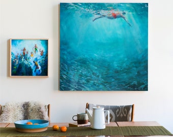 She went Swimming Large Canvas print with original painted details