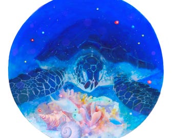 Guardián del Arrecife - Impresión de archivo de pintura de tortuga marina - Centro de Rescate Jaguar
