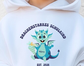 Einschulung Hoodie personalisiert, Drache Sweatshirt, Pullover, Schulkind, Erster Schultag, Geschenk, Schulanfang, Geschenkidee, Junge, Uni