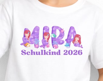 T-Shirt zur Einschulung personalisiert, Meerjungfrau, Schulkind, Erster Schultag, Einschulung Geschenk, Schulanfang, Schulstart, Zuckertüte
