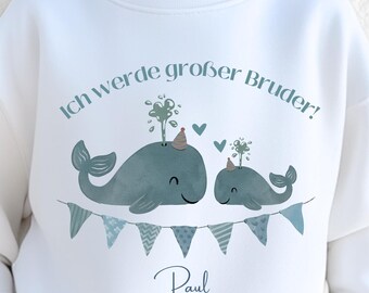 Pullover Großer Bruder Personalisiert, Wal, Geschwister Shirt, Geschenkidee Kind Schwangerschaft, Ich werde großer Bruder, Kleine Schwester