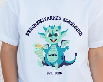 Einschulung T-Shirt personlisiert, Schulkind, Erster Schultag, Geschenk, Drache, Schulstart,  Geschenkidee Schulanfang , Drachenfan, Junge