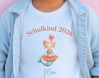 Einschulung T-Shirt personalisiert, 2026, Meerjungfrau, Schulkind, Erster Schultag, Einschulung Geschenk, Schulanfang, Schulstart Zuckertüte