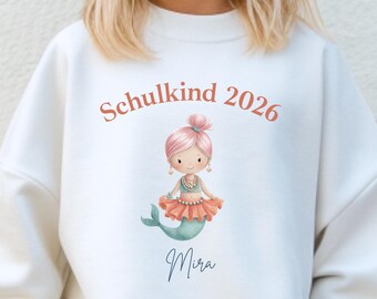 Einschulung Pullover personalisiert, Meerjungfrau, Name, Sweatshirt, Pullover, Schulkind, Erster Schultag, Geschenkidee Mädchen, Zuckertüte