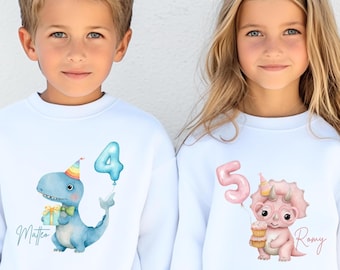 Personalisiertes Geburtstagsshirt T-Rex Dino, Dino Birthday Sweatshirt, Geschenkidee Kind, Stegosaurus, Kindergeburtstag Pullover, unisex