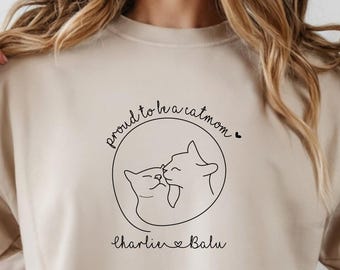 Minimalistischer Katzen Pullover mit Namen, Einzeln oder Paar, Katzen Sweatshirt, Geschenk für Katzenliebhaber, Katzenbesitzer Shirt, Papa