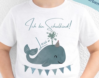 Einschulung 2026 T-Shirt personlisiert, Schulkind, Erster Schultag, Geschenk, Wal, Meer, Schulstart Geschenkidee Schulanfang, Junge Mädchen