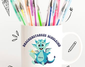 Einschulung Tasse personalisiert, kleiner Drache, Schulkind, Erster Schultag, Geschenk, Schulstart,blau, Mug,Becher, Einschulung 2026, Junge