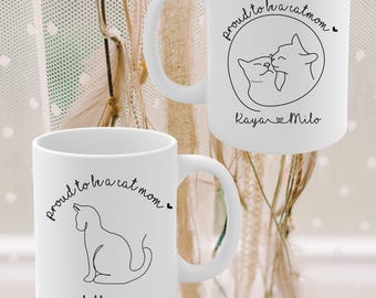 Personalisierte Katzenbesitzer Tasse im minimalistischen Stil, mit Namen, Katzenmama Geschenk, Katzenliebhaber, Haustier Tasse, Kaffeebecher