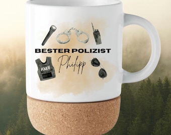 Tasse Polizei personalisiert, Bester Polizist, Polizistin Geschenk, Kollege Polizei, To Go Becher, Kaffeetasse, Kork, Weihnachtsgeschenk