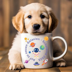 Einschulung Tasse, Weltall, Astronauta, Rakete, Stern, Schulkind, Erster Schultag, Geschenk, Schulstart, Geschenkidee, blau, Mug, Becher,2025