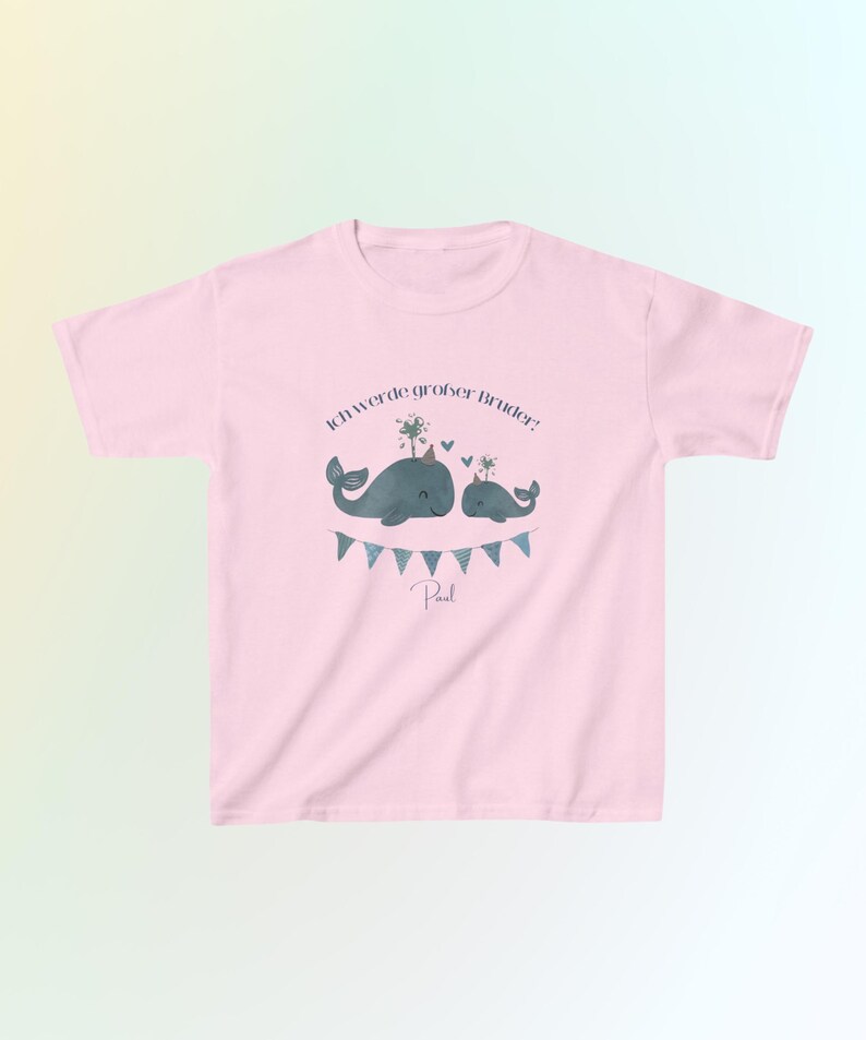 T-Shirt Großer Bruder Personalisiert, Wal, Geschwister Shirt, Geschenkidee Kind Schwangerschaft, Ich werde großer Bruder, Kleine Schwester Baby Pink