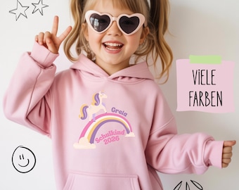 Einschulung Pullover personalisiert, Einhorn, Sweatshirt, Pullover, Schulkind, Erster Schultag, Geschenkidee Mädchen, Regenbogen, Zuckertüte