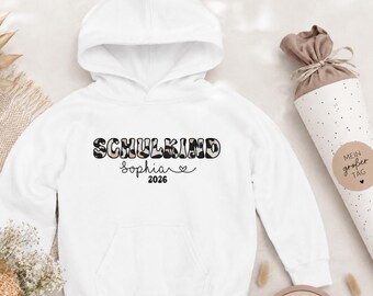 Pullover zur Einschulung personalisiert, Hoodie, Animal Print, Leo Sweatshirt Leopard, Schulkind, Erster Schultag, Geschenk, Schulanfang