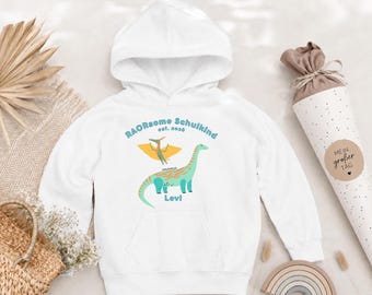Einschulung 2026 Sweatshirt personalisiert, Schultüte Hoodie, Dino, Schulkind Geschenk, Dinosaurier Pullove, Erster Schultag, Schulanfang