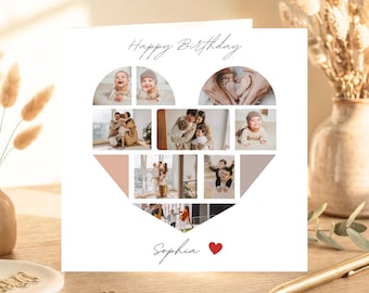 Personalised Heart Photo Collage Birthday Greeting Card | Custom Picture Keepsake For Him or Her