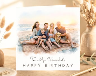 Custom Photo Watercolour Portrait Birthday Card | Personalised From Image Of Husband Mum | 40th Gift