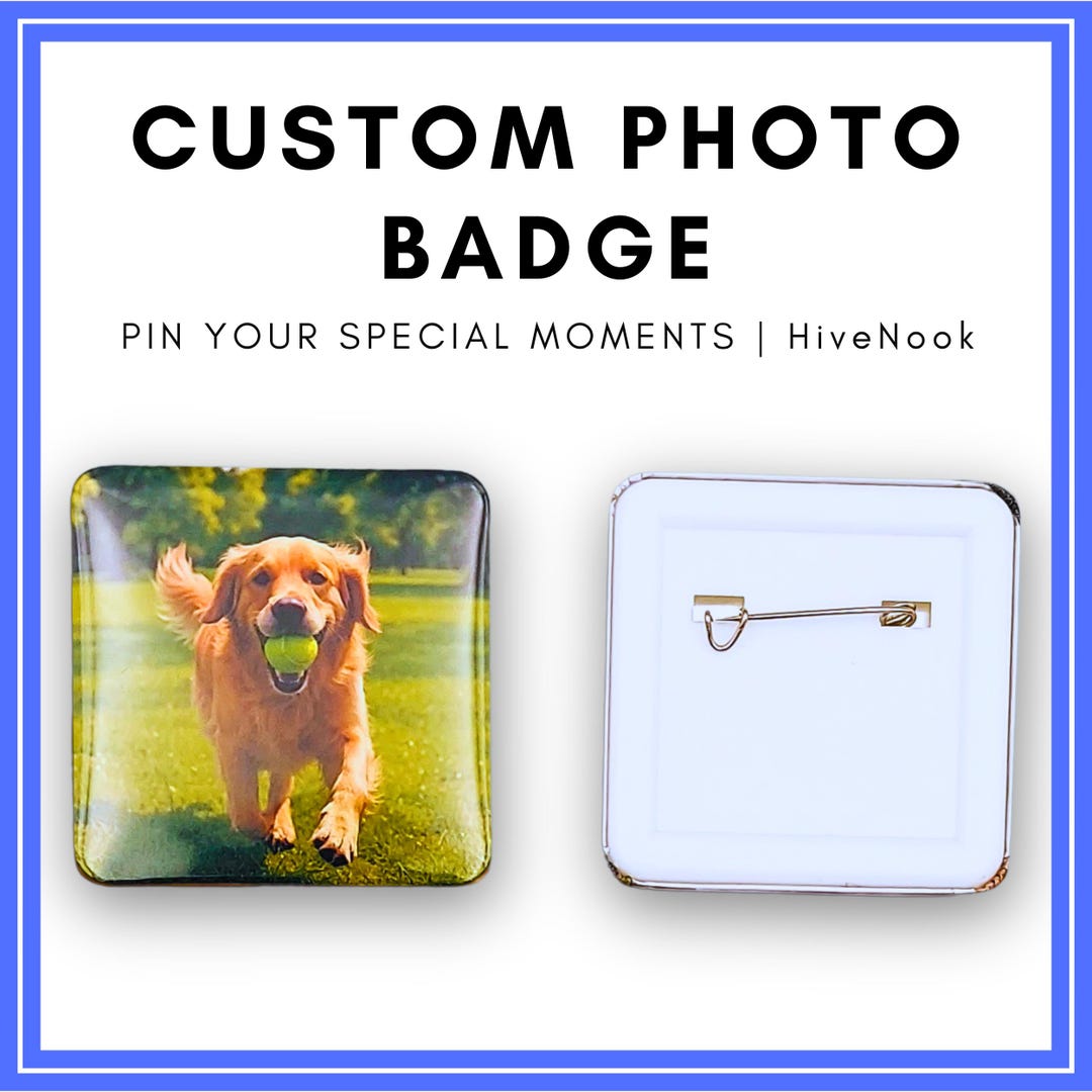 Square Pin Back Personalized Photo Badge: Custom Square Pinback Button, Keepsake Gift ...