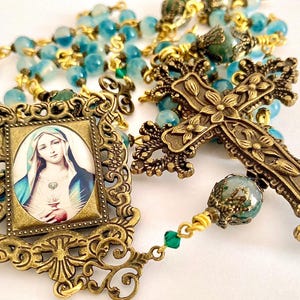Regina Maris Caelestis – Handmade Catholic Rosary in Blue & Bronze | Marian Prayer Beads | Virgin Mary Gift | Devotional Art