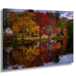 Vermont Fall Foliage Photo: Lake Reflection, Scenic Landscape Print