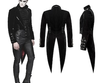 New Men’s Black Velvet Gothic Steampunk Vampire Swallowtail Tailcoat Jacket