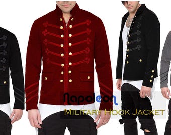 Men's Unique Modern Red Embroidery Red Velvet Military Napoleon Hook Jacket