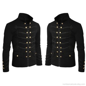 Mens Unique Modern Black Embroidery Black Military Napoleon Hook Jacket