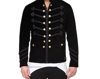 Men's Unique Modern Black Embroidery Black Military Napoleon Hook
