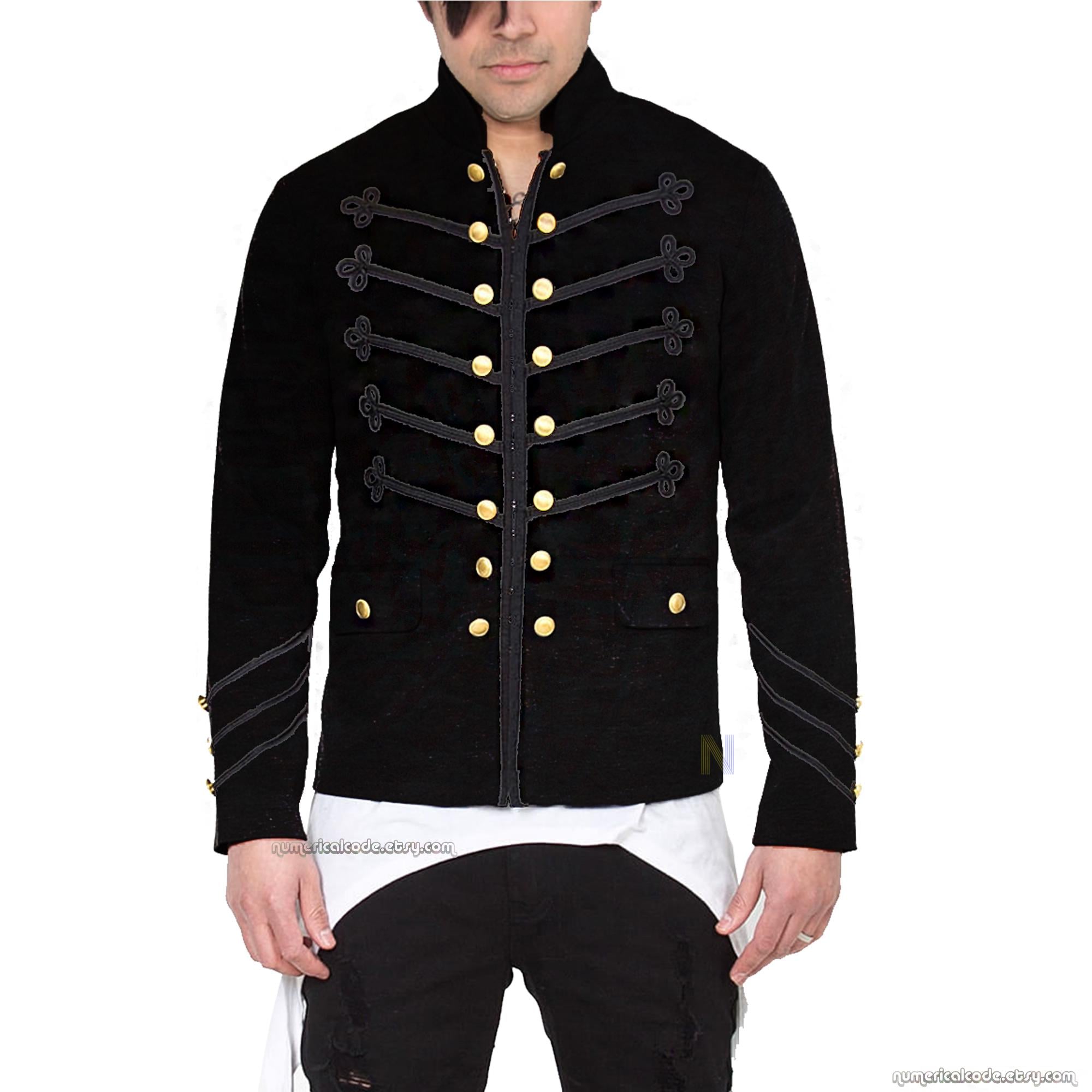 Men's Unique Modern Black Embroidery Black Military Napoleon Hook