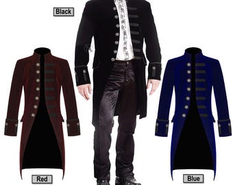 Men’s Velvet Frock Coat Gothic Victorian Jacket Steampunk Pirate Vampire Cosplay