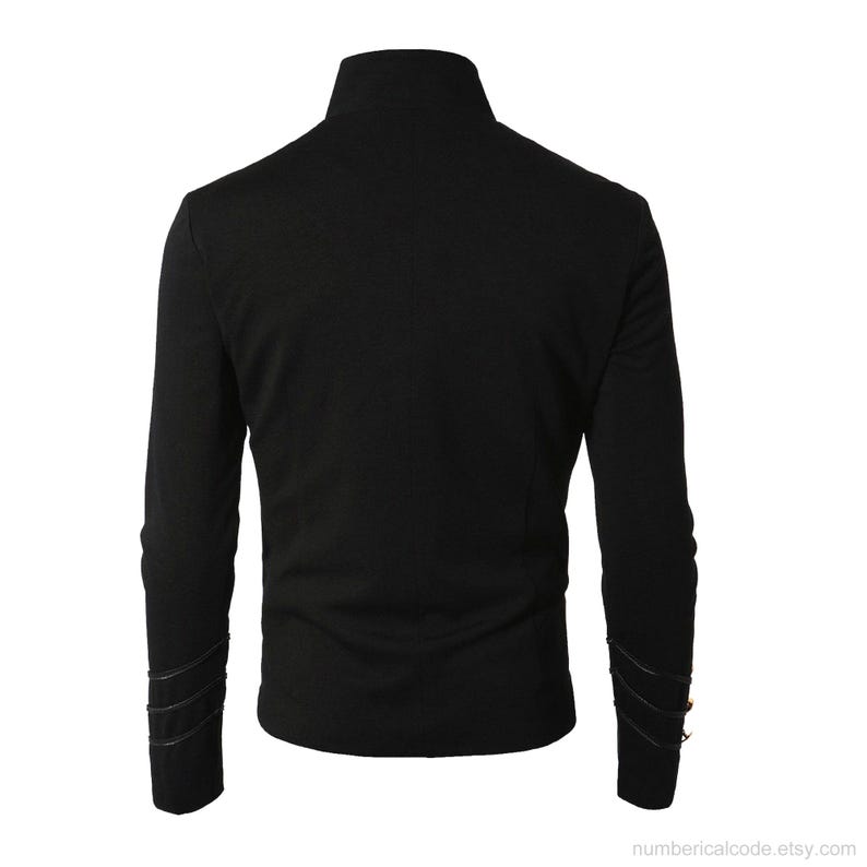 Mens Unique Modern Black Embroidery Black Military Napoleon Hook Jacket