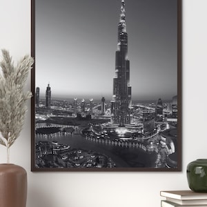 Burj Khalifa Wall Art - Black and White Dubai City Print - Architectural Digital Poster - Instant Download