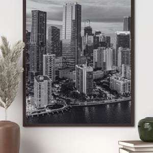 Miami Skyline Wall Art - Black and White Cityscape Print - Minimalist Miami Decor - Instant Digital Download Poster