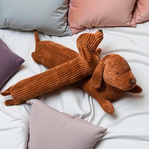 Long Brown Dog Body Pillow Plush | Corduroy Sausage Dog Stuffed Toy | Cute Puppy Hug Pillow for Bed Sofa Decor – 50,70,120cm long | Hugs