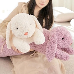 Long Bunny Plush Body Pillow – 90cm/120cm Soft Hugging Cotton Rabbit for Bed Sofa Décor & Kids Gift – White and Purple Colors | Hug Pillow