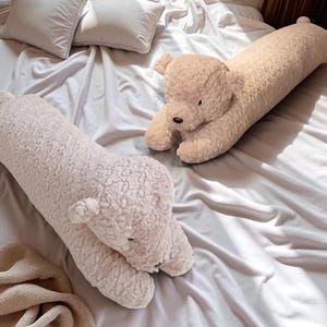 Soft Long Teddy Bear Body Pillow Plush – 90cm/120cm Fluffy Cotton Hugging Toy | Cozy Bed & Couch Decor | Beige or Cream Stuffed Animal