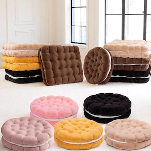 Macaron Floor Pillow Cushion – Plush Cookie Style Seat Pad for Sofa or Bed,  Round & Square – 35x35cm / 35x45cm Biscuit Seat  | floor pillow
