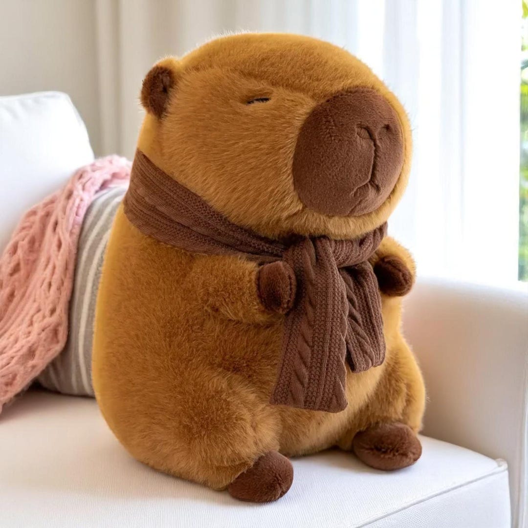 Capybara Plush Toy with Removable Scarf: Soft Cuddly Doll