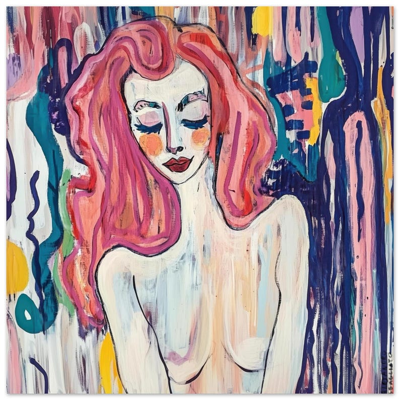 Dreamy Emotional Wall Art – Bold Feminine Portrait Print (28x28" / 70x70 cm) image 1