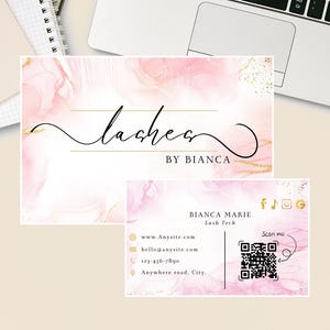 Lash Tech-bundel visitekaartjes en klantenkaarten | Roze en gouden bewerkbare sjabloon | Afdrukbaar canvasontwerp | Beauty-brandingset.