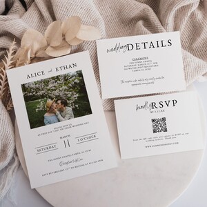 Ensemble de faire-part de mariage, photo, carte de détails, carte RSVP, téléchargement numérique, design moderne, invitation minimale, modèle d'invitation modifiable - TG001B